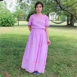 Vintage 70s Lavender floral Maxi Dress